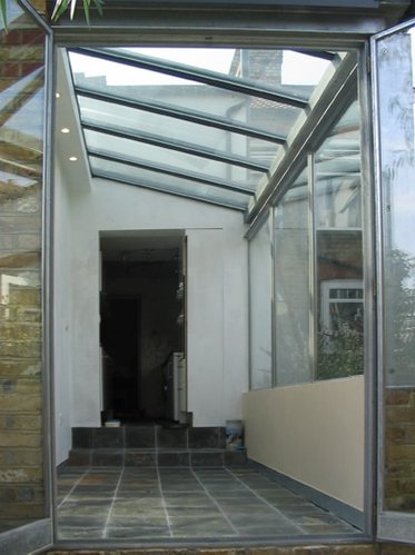 Galvanised steel and glass extension
